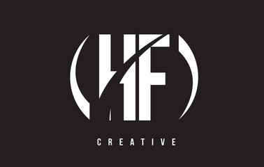 HF H F White Letter Logo Design with Black Background.