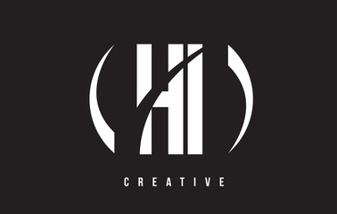 HI H I White Letter Logo Design with Black Background.
