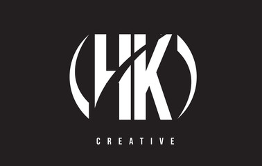 HK H K White Letter Logo Design with Black Background.