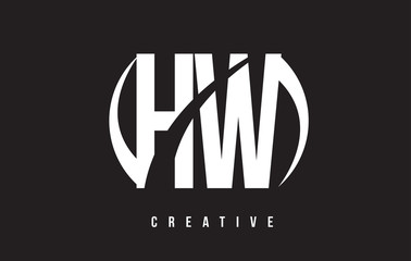 HW H W White Letter Logo Design with Black Background.