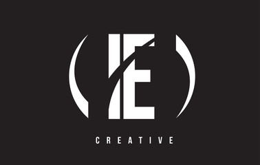 IE I E White Letter Logo Design with Black Background.
