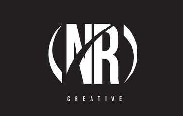 NR N R White Letter Logo Design with Black Background.