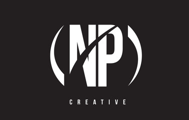 NP N P White Letter Logo Design with Black Background.