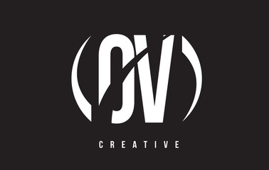 Obraz premium OV O V White Letter Logo Design with Black Background.