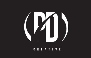 PD P D White Letter Logo Design with Black Background.