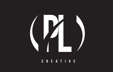 PL P L White Letter Logo Design with Black Background.