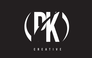 PK P K White Letter Logo Design with Black Background.