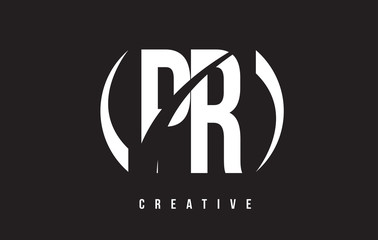 PR P R White Letter Logo Design with Black Background.