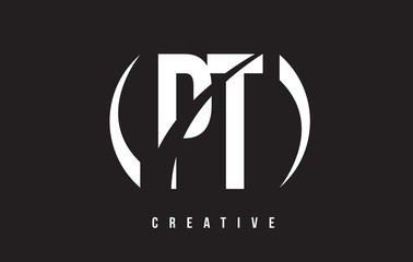 PT P T White Letter Logo Design with Black Background.