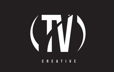 TV T V White Letter Logo Design with Black Background.