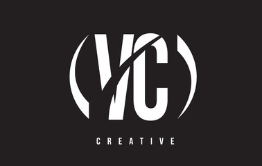 VC V C White Letter Logo Design with Black Background.