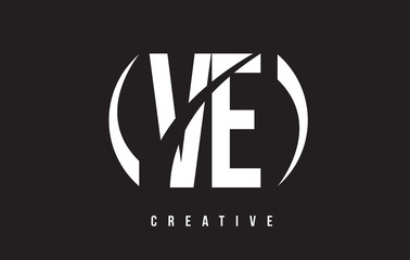 VE V E White Letter Logo Design with Black Background.