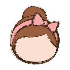 blurred colorful faceless cartoon girl with collected hair and pink bow lace vector illustration