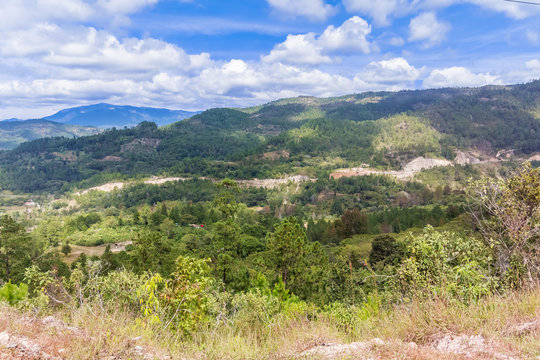 Mountains landscape and the road near Yamaranguila in Honduras.