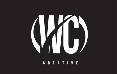 WC W C White Letter Logo Design with Black Background.