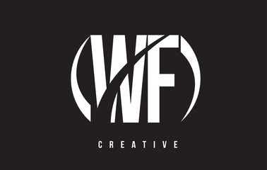 WF W F White Letter Logo Design with Black Background.