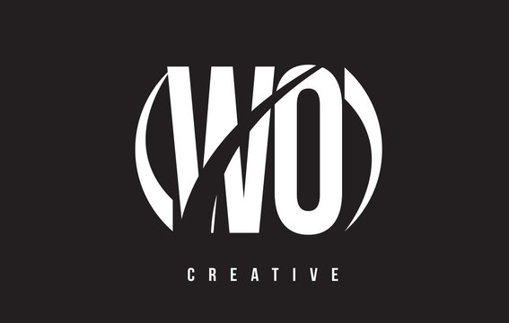 WO W O White Letter Logo Design with Black Background.