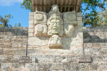 Obraz premium Carved stones at the Mayan ruins in Copan Ruinas, Honduras