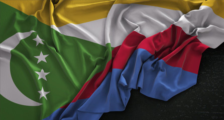 Obraz premium Comoros Flag Wrinkled On Dark Background 3D Render