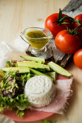 Greek Salad with Tomatoes, Cubed Feta Cheese, Olives, Cucumber and other Vegetables