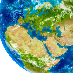 EMEA region on physical globe