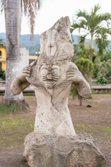 Fototapeta na wymiar Stone carved at the central park in Copan Ruinas, Honduras.