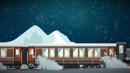 Seamless animation of cartoon train running through snowy winter scene atmosphere in christmas transportation concept in 4k loop - Powered by Adobe