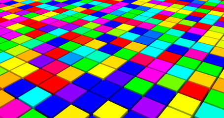 4K resolution.Closeup multicolor spatial abstract cubes background.