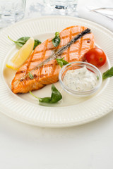 Grilled salmon steak