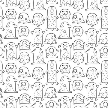 Fototapeta Seamless vector pattern with cute funny platypuses