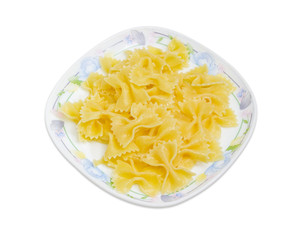 Cooked butterfly shaped pasta on the dish