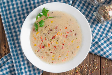 American soup with white cream sauce