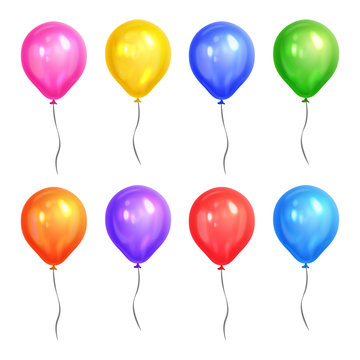 Colored realistic helium balloons isolated on white background. Vector illustration.