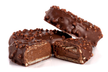 chocolate candy with cream filling isolated on white background