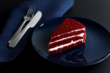 Red Velvet Cake in Dark Blue Background,