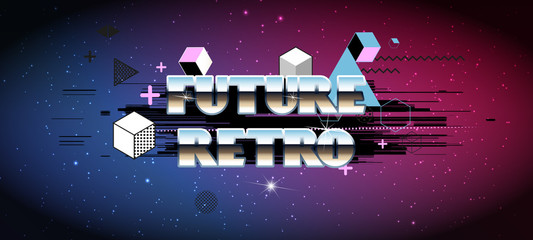 80s Retro Sci-Fi Background with Sunrise or Sunset. Vector futuristic synth retro wave illustration in 1980s posters style.  Vector Illustation,
