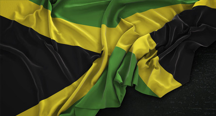 Jamaica Flag Wrinkled On Dark Background 3D Render