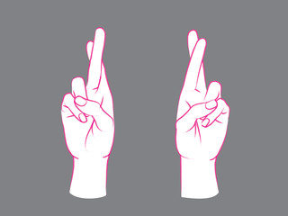 Gesture. Lucky sign. Two female hands with two fingers crossed.