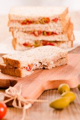 Tuna, olives and tomato sandwiches. 