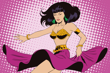 Dancing girl. Eastern dance. People in retro style.