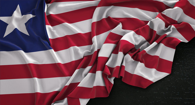 Liberia Flag Wrinkled On Dark Background 3D Render