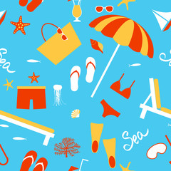 Time to travel, summer vacation, beach rest. Vector pattern.