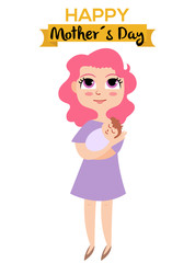 Vector Cute mom with her child, Mother´s day