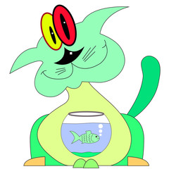 кот и маленькая рыбка 