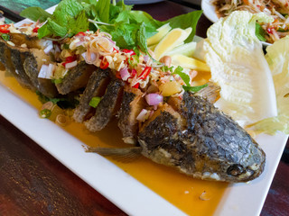 Fried fish with mixed herb