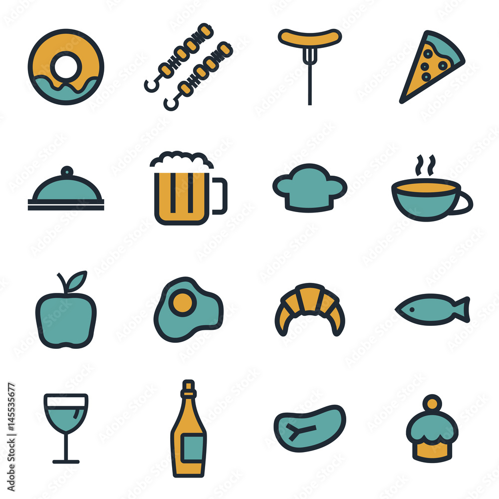 Wall mural vector flat food icons set