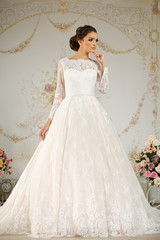 Model posing in a beautiful wedding dress