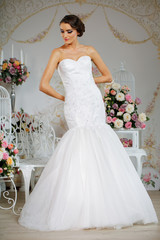 Model posing in a beautiful wedding dress