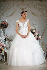 Model posing in a beautiful wedding dress
