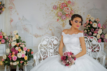Model posing in a beautiful wedding dress